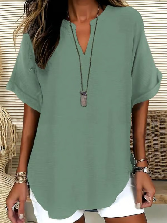 🌸Spring Sale 50% OFF👕Fashion Loose Solid Color Short Sleeve Top