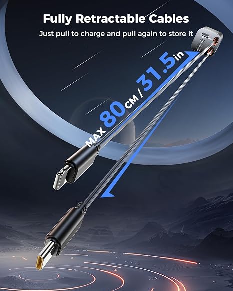 Retractable Car Charger, SUPERONE 99W Car Phone Charger with Dual Cables