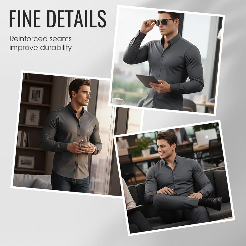 🔥High Quality Men's Four Seasons Solid Color Lapel Long Sleeve Button Shirt